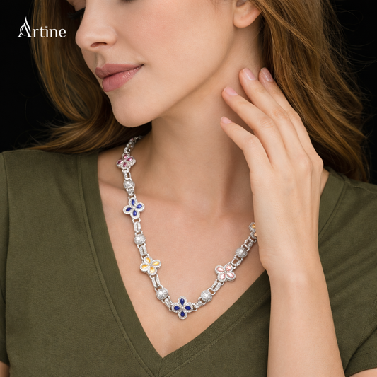 Bloom Royale Multicolor Diamond Floral Chain Necklace