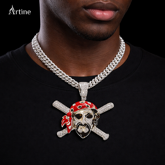 Iced Pirate Skull Crossbones Pendant