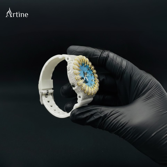 Azure Fang Royale – Full Iced Gold Spike Bezel Luxury Watch