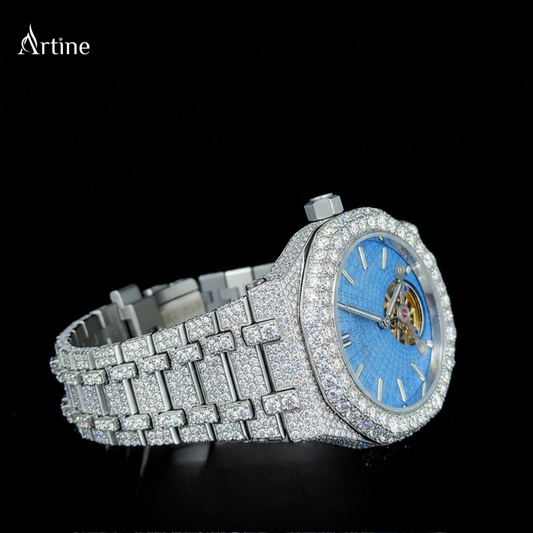 Azure Glacier Tourbillon – Full Iced Diamond Automatic Luxury Watch