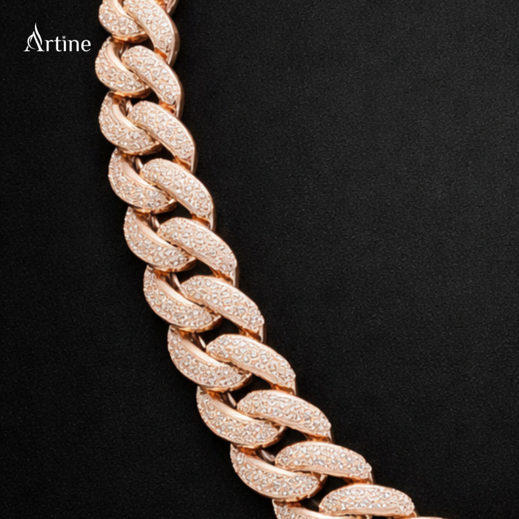 Rose Gold Iced Cuban Link Chain Necklace