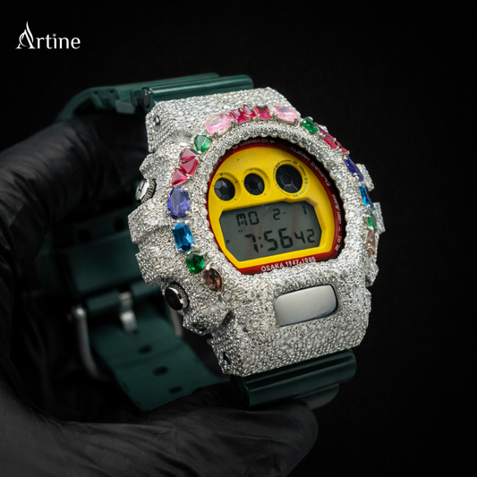 Rainbow Royale – Iced Multicolor Diamond-Style Digital Watch