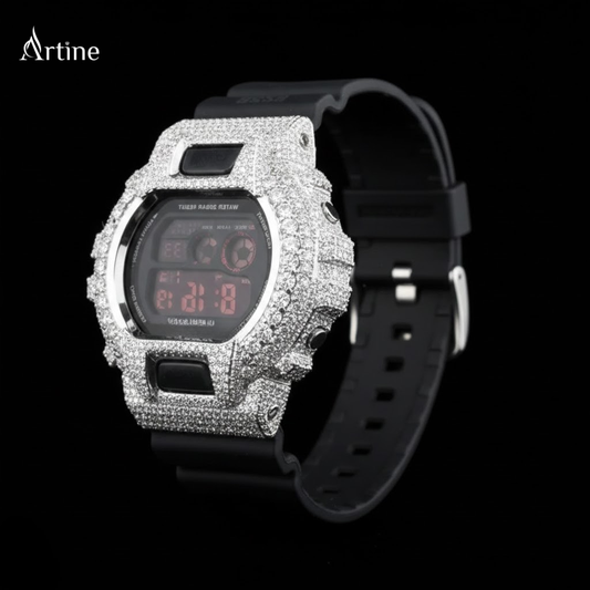 Midnight Glacier – Full Iced Crystal Digital Luxury Watch