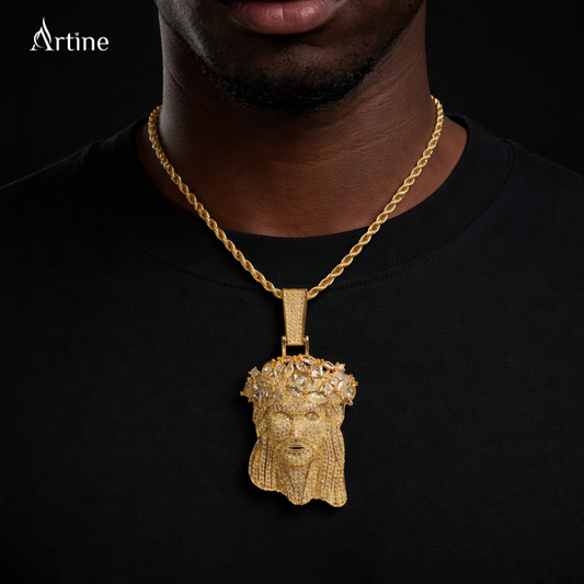 Iced Crowned King Face Pendant – Gold Finish Luxury Hip-Hop Charm