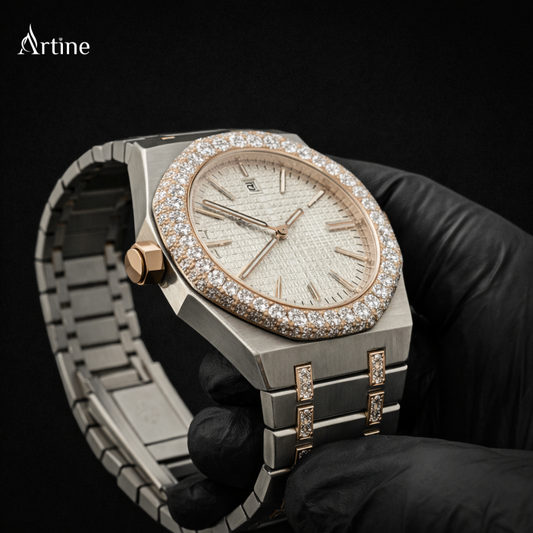 Rose Crown Prestige – Two-Tone Iced Diamond Bezel Luxury Watch