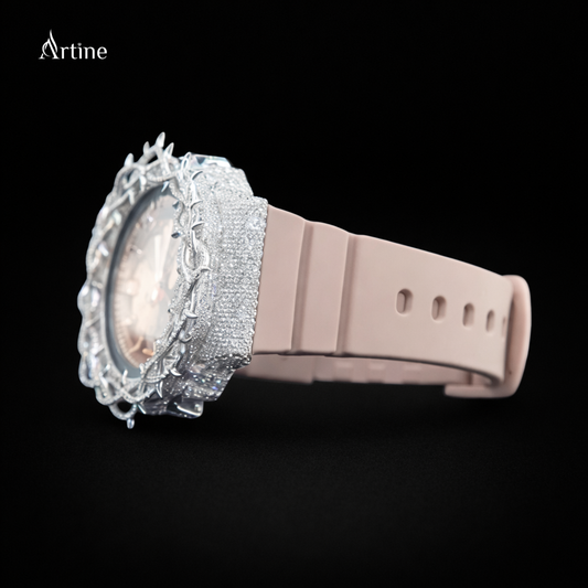 Iced Thorn Bezel Diamond Luxury Watch – Rose Gold Dial | Crystal Silver Edition