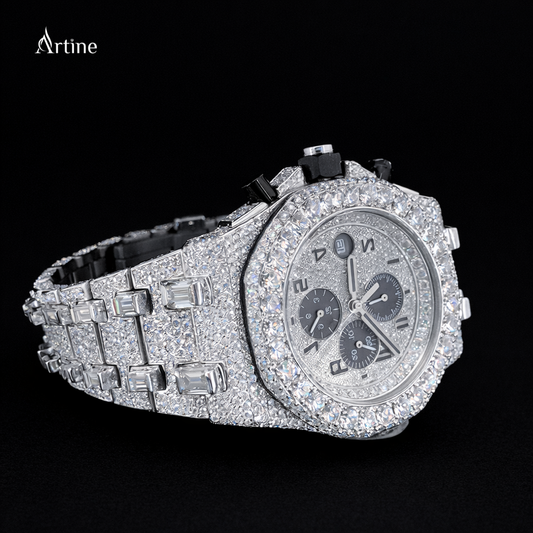 Iced Chronograph Diamond Luxury Watch – Full Silver Finish | Black Subdial Edition