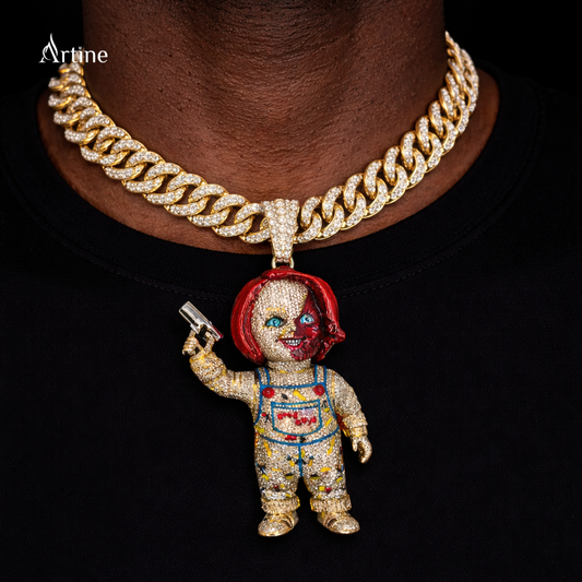 Iced Crowned Rebel Doll Pendant – Rose Gold Bling Statement Charm