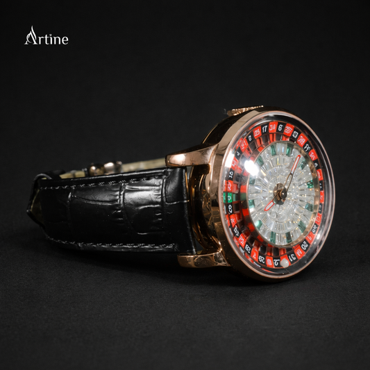Casino Roulette Iced Moissanite Watch – Rose Gold Hip Hop Luxury Automatic Timepiece with Black Leather Strap