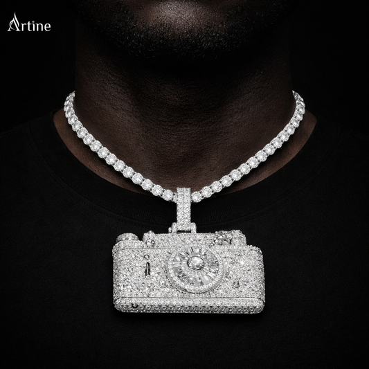 Iced silver Camera Pendant