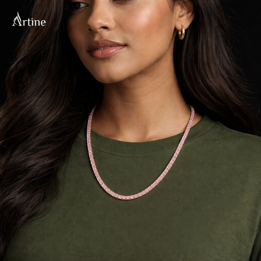 Blush Pink Princess Cut Tennis Chain Necklace