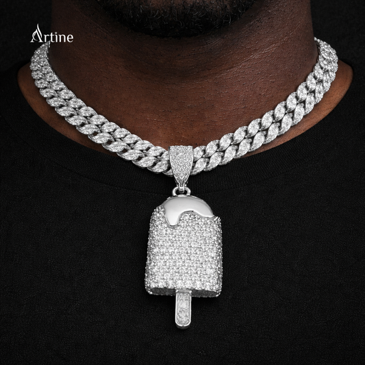 Iced Popsicle Pendant – silver Finish Statement Charm
