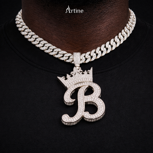 Break A Leg ‘B’ Iced Chain-Wrapped Statement Pendan