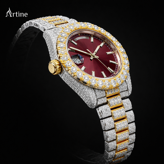 Ruby Emperor – Two-Tone Iced Diamond Bezel Luxury Date Watch