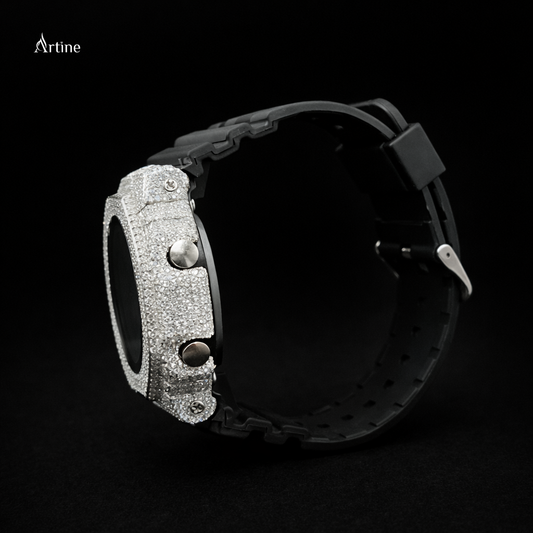 Iced Octagon Diamond Luxury Watch – Full Silver Bezel | Black Dial Edition