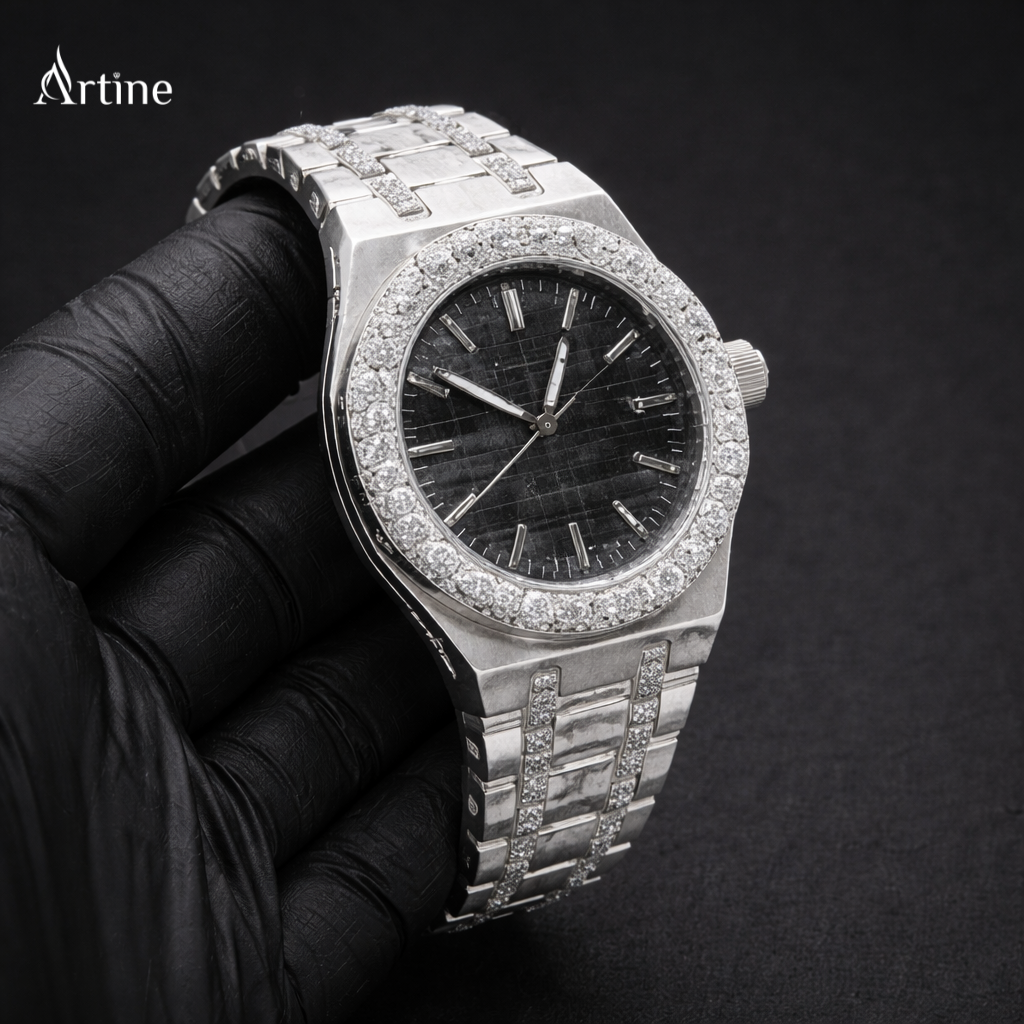 Arctic Crown Elite – Iced Diamond Bezel Silver Luxury Watch