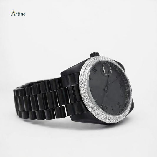 Iced Classic Bezel Diamond Luxury Watch – Full Black Finish | Black Dial Edition