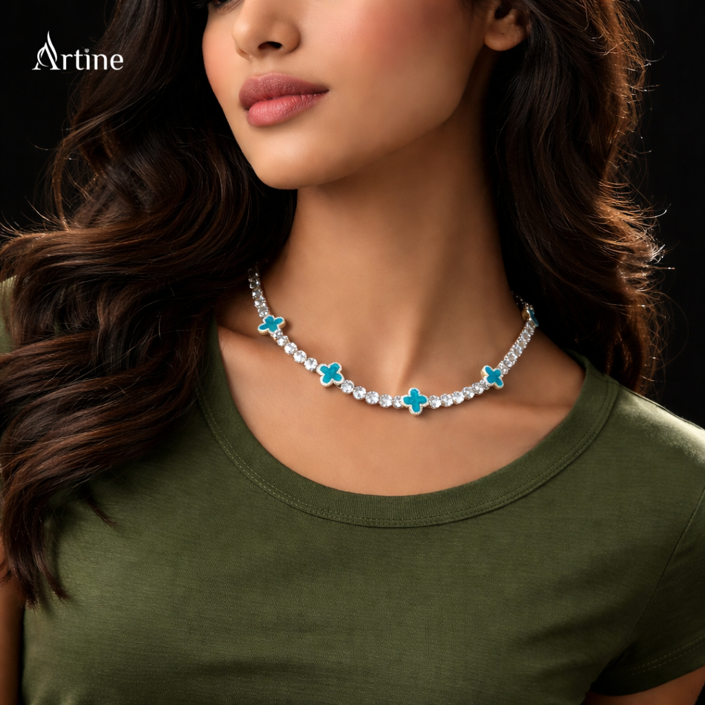 Azure Clover Diamond Tennis Chain Necklace