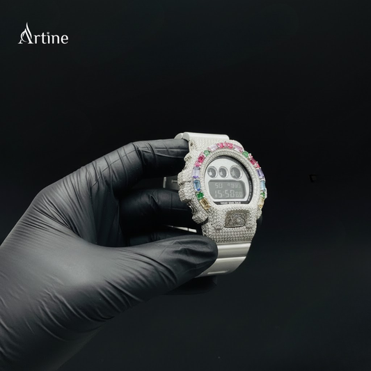 Arctic Rainbow Elite – Full Iced Multicolor Gem Digital Watch