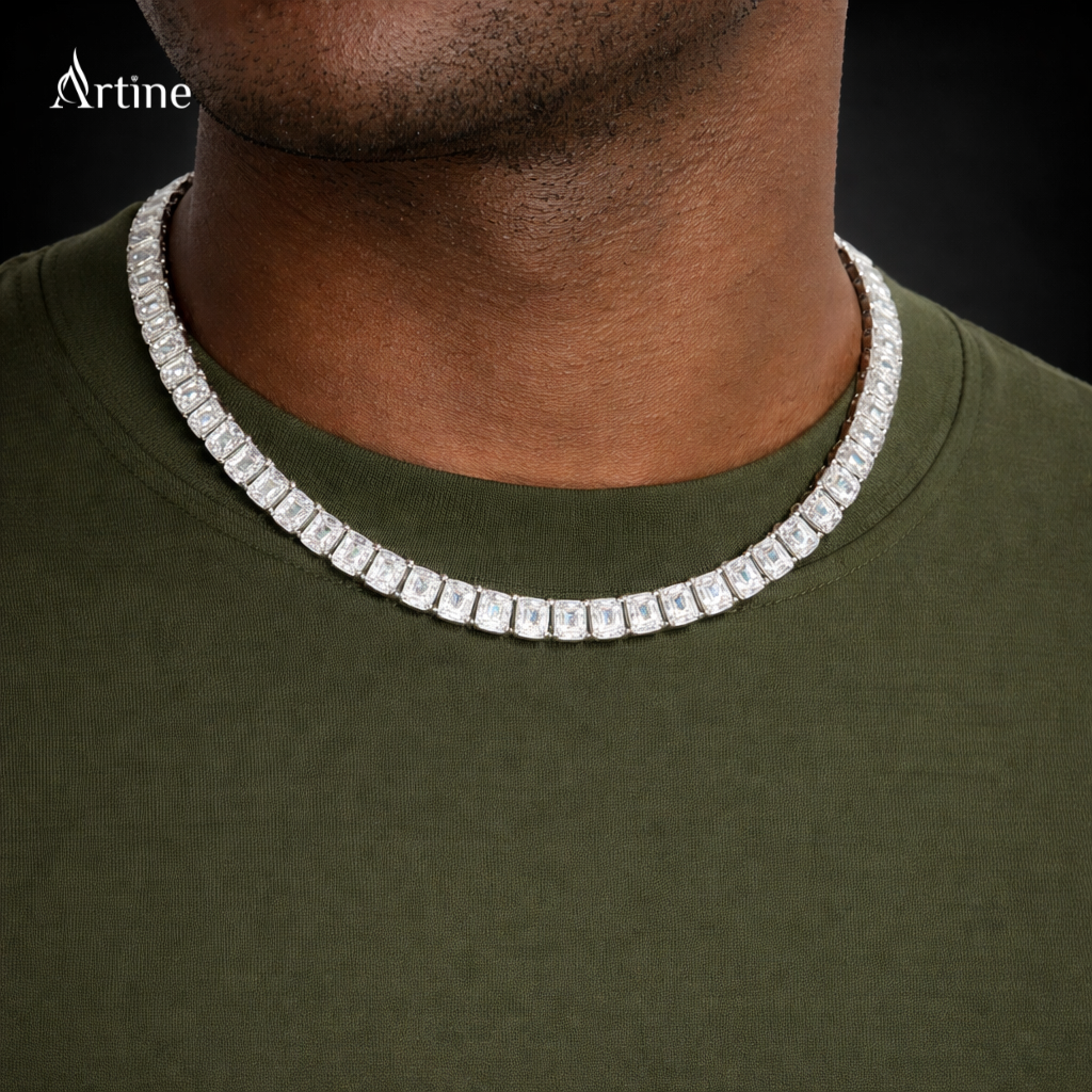 Emerald-Cut Iced Tennis Chain Necklace