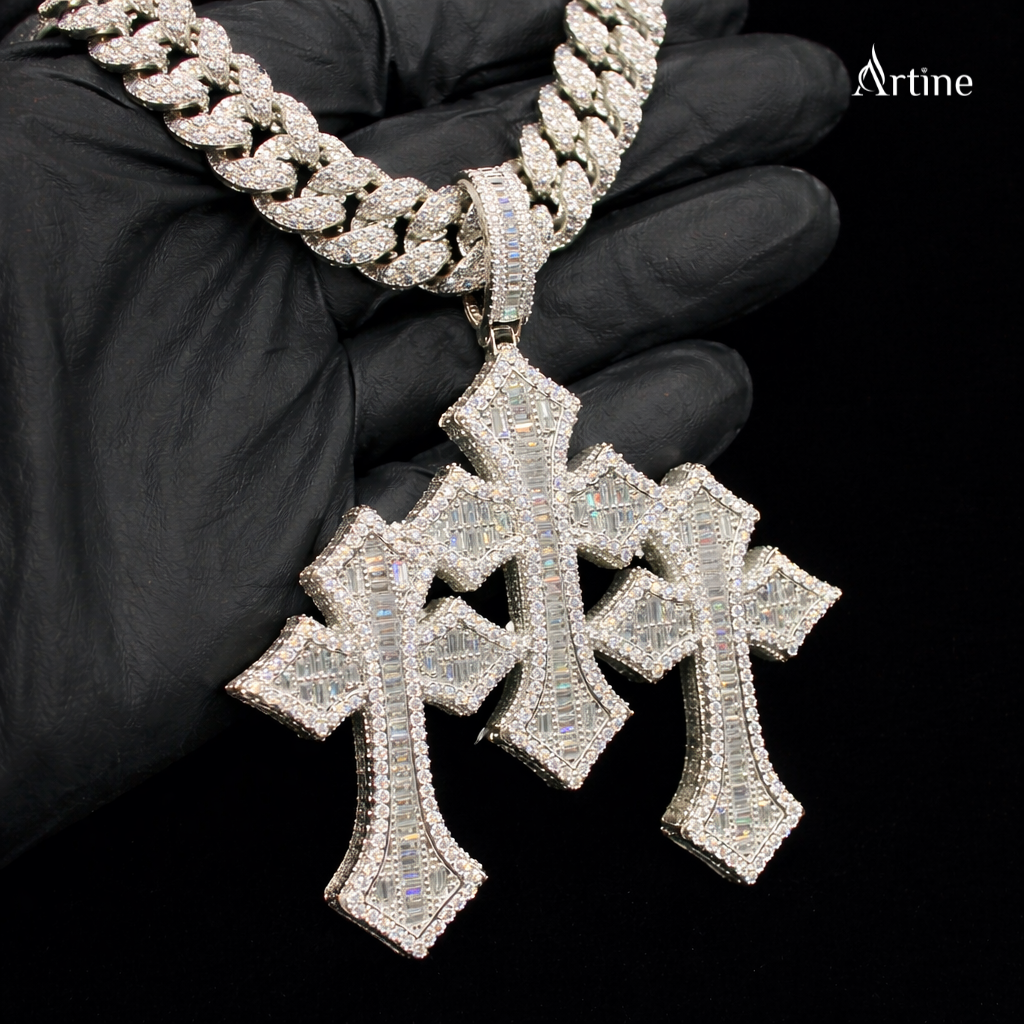 Triple Iced Cross Pendant – Full Bling Luxury Statement Charm