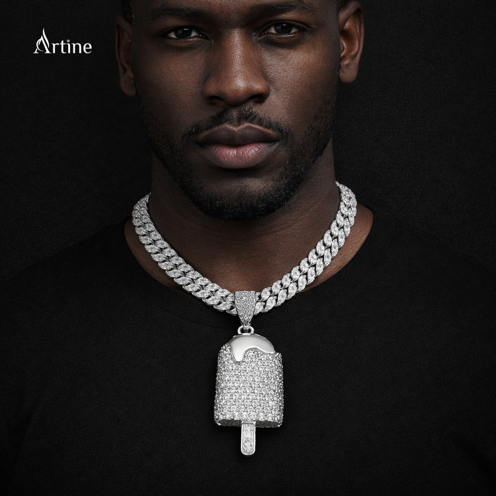 Iced Popsicle Pendant – silver Finish Statement Charm