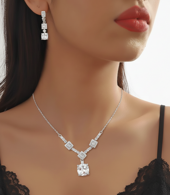Cushion & Square CZ Necklace