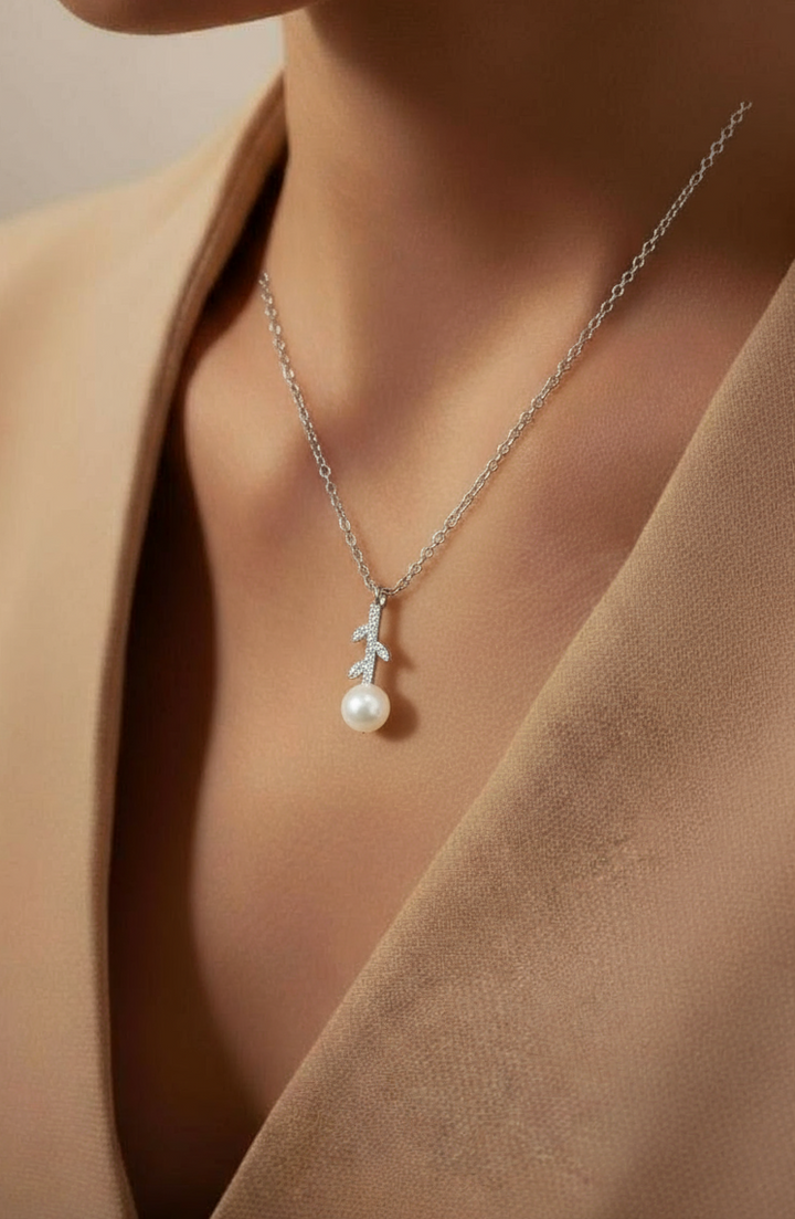 Pearl with Tree Silver Pendant