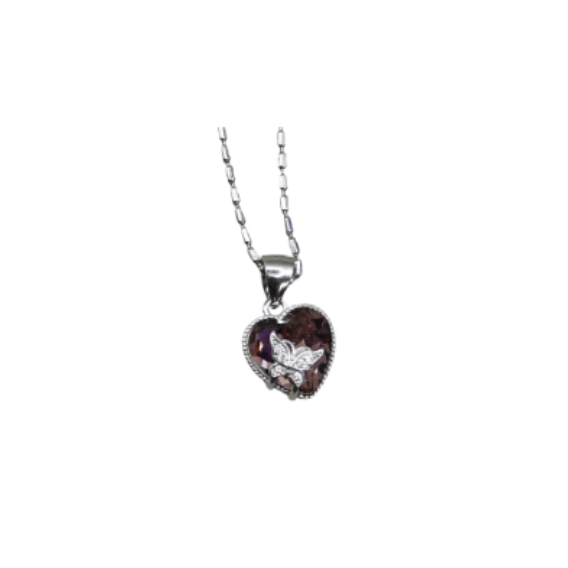 Heart-shaped pendant with a bird design on a white background