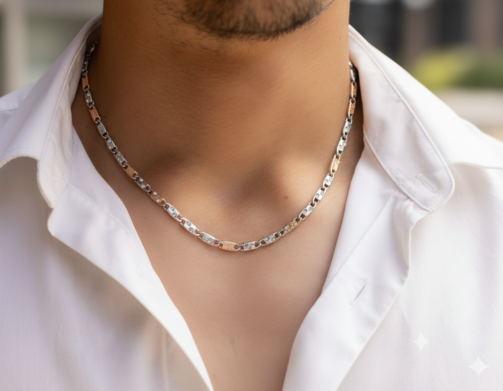 Square link Duo Tone Silver Chain