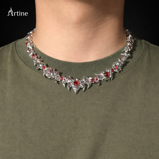 Devil Eye Red Ruby Diamond Chain in 925 Sterling Silver | Designer Statement Necklace