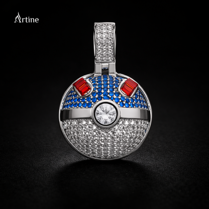 Iced Split Sphere Pendant – blue & Clear Stone Luxury Charm