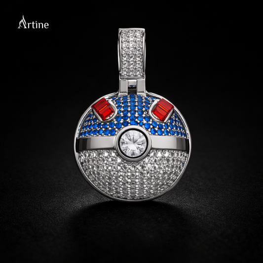 Iced Split Sphere Pendant – blue & Clear Stone Luxury Charm