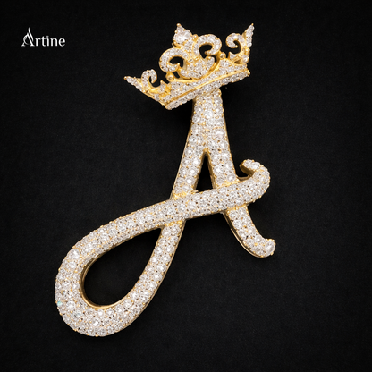 Royal A Crown Iced Pendant