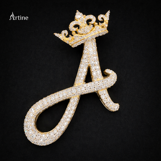 Royal A Crown Iced Pendant