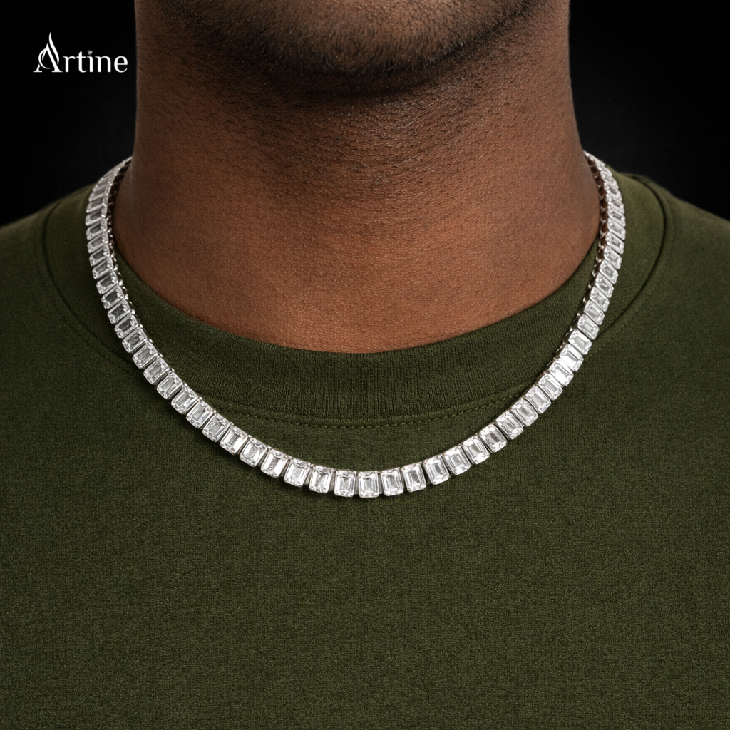 Emerald-Cut Iced Tennis Chain Necklace