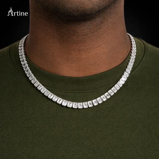 Emerald-Cut Iced Tennis Chain Necklace