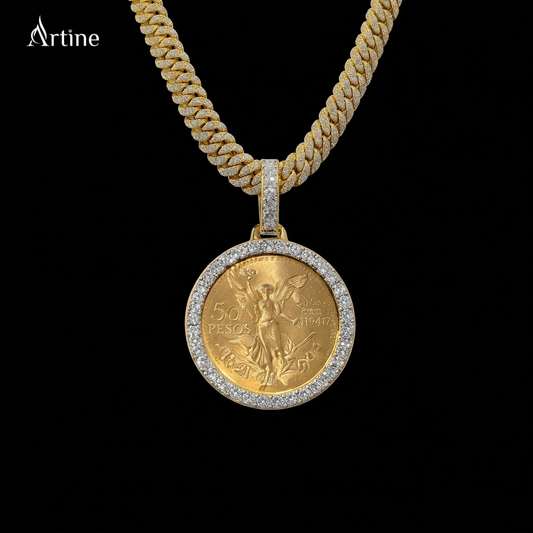Two-Tone 50 Pesos Angel Coin Iced Pendant