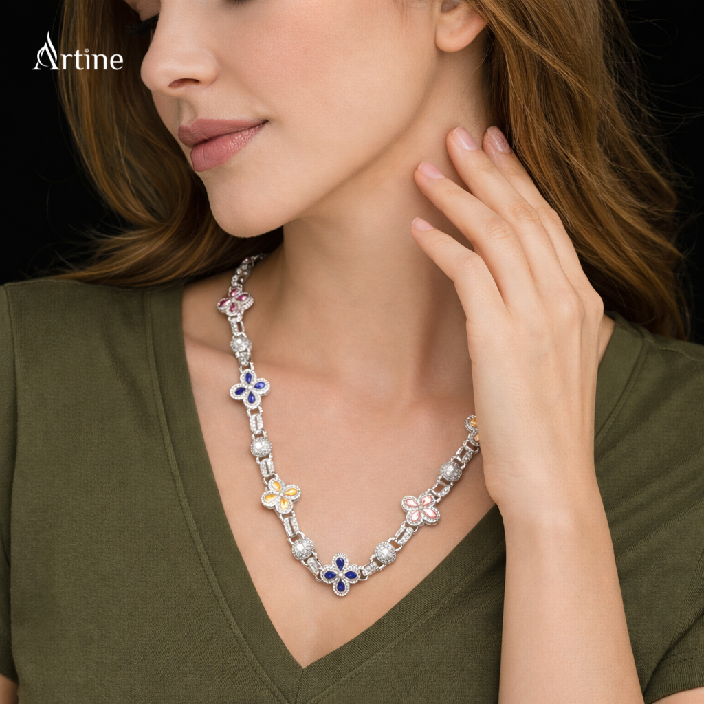 Bloom Royale Multicolor Diamond Floral Chain Necklace