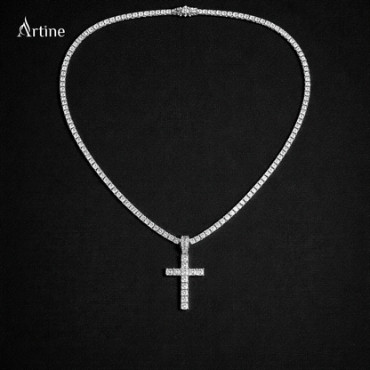 Iced Diamond Cross Tennis Chain Necklace