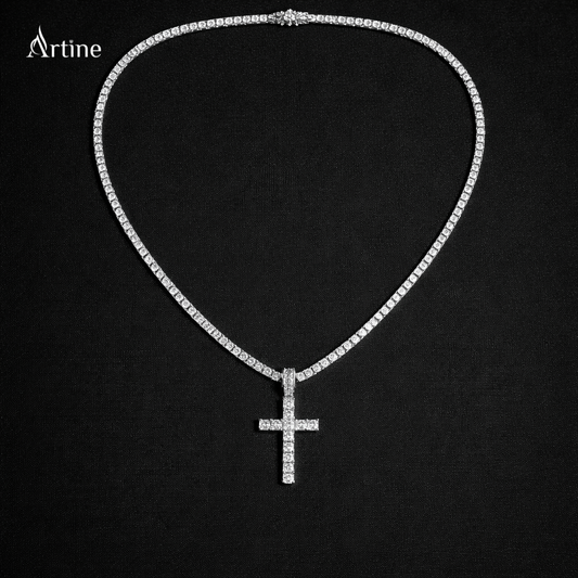 Iced Diamond Cross Tennis Chain Necklace