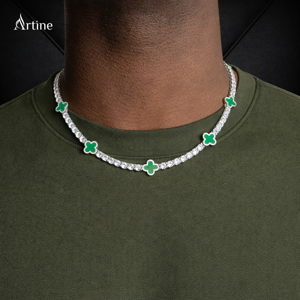 Midnight Clover Diamond Tennis Chain Necklace