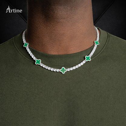 Midnight Clover Diamond Tennis Chain Necklace