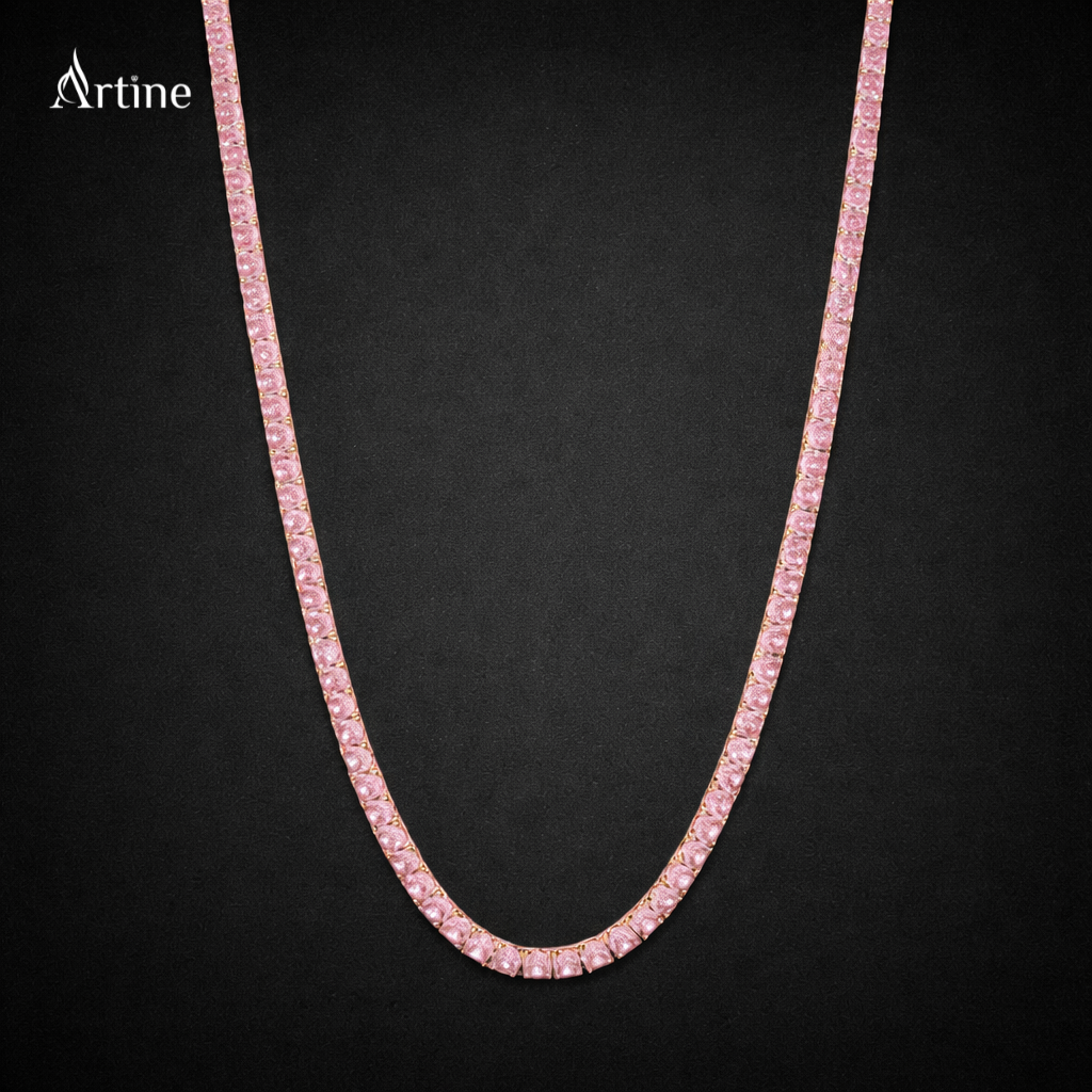 Blush Pink Princess Cut Tennis Chain Necklace