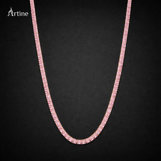 Blush Pink Princess Cut Tennis Chain Necklace