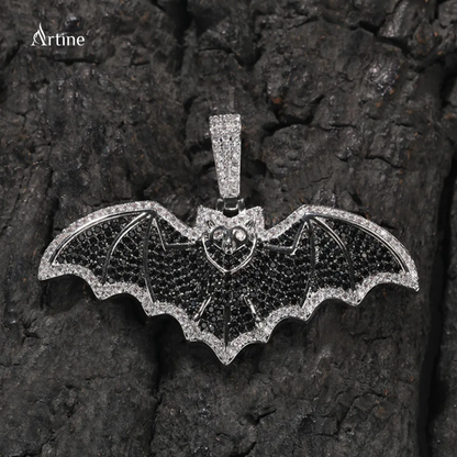 Midnight Bat Iced Pendant – Black & White Moissanite 925 Silver Hip-Hop Statement Charm