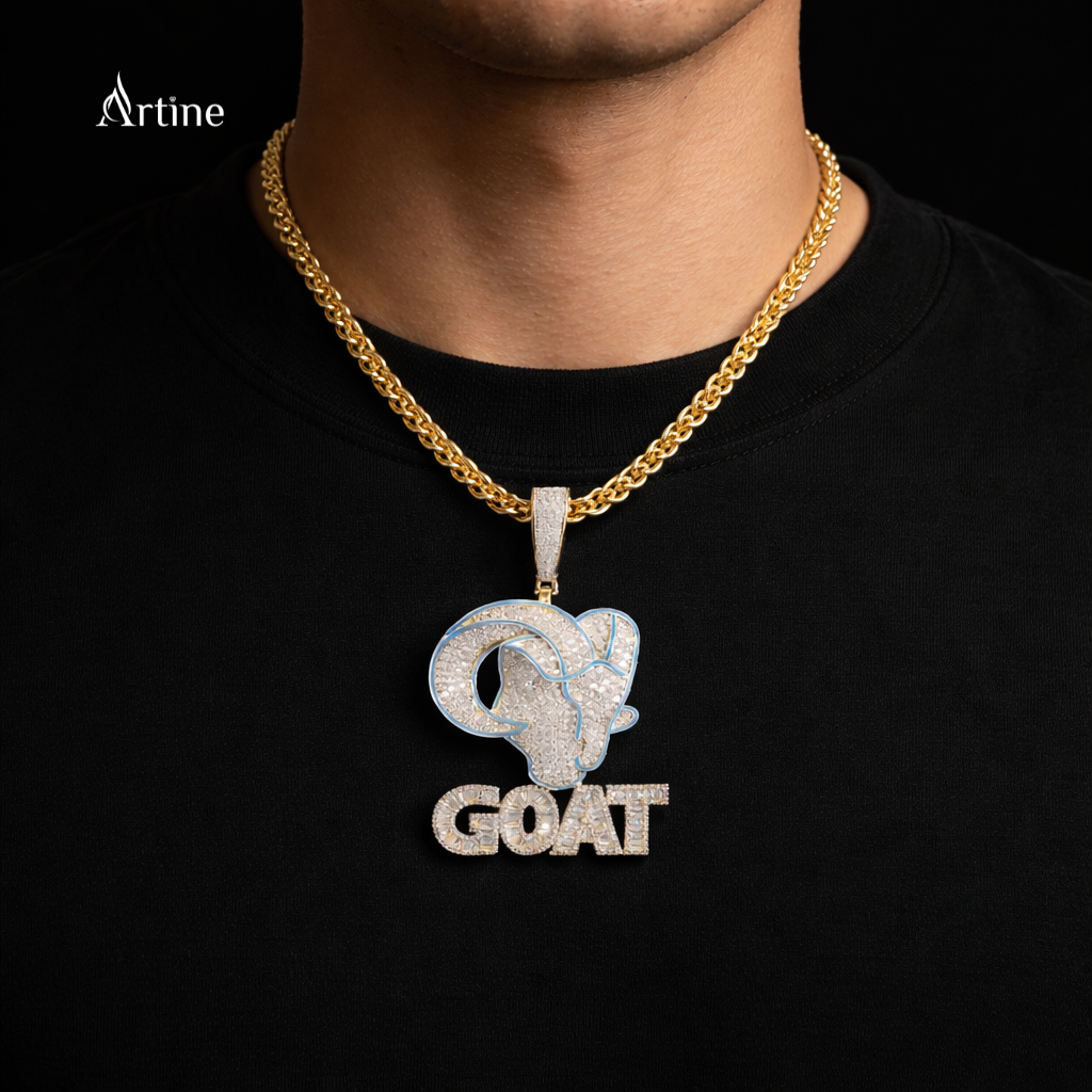 Iced Goat Zodiac Pendant – Diamond-Look Capricorn Statement Charm