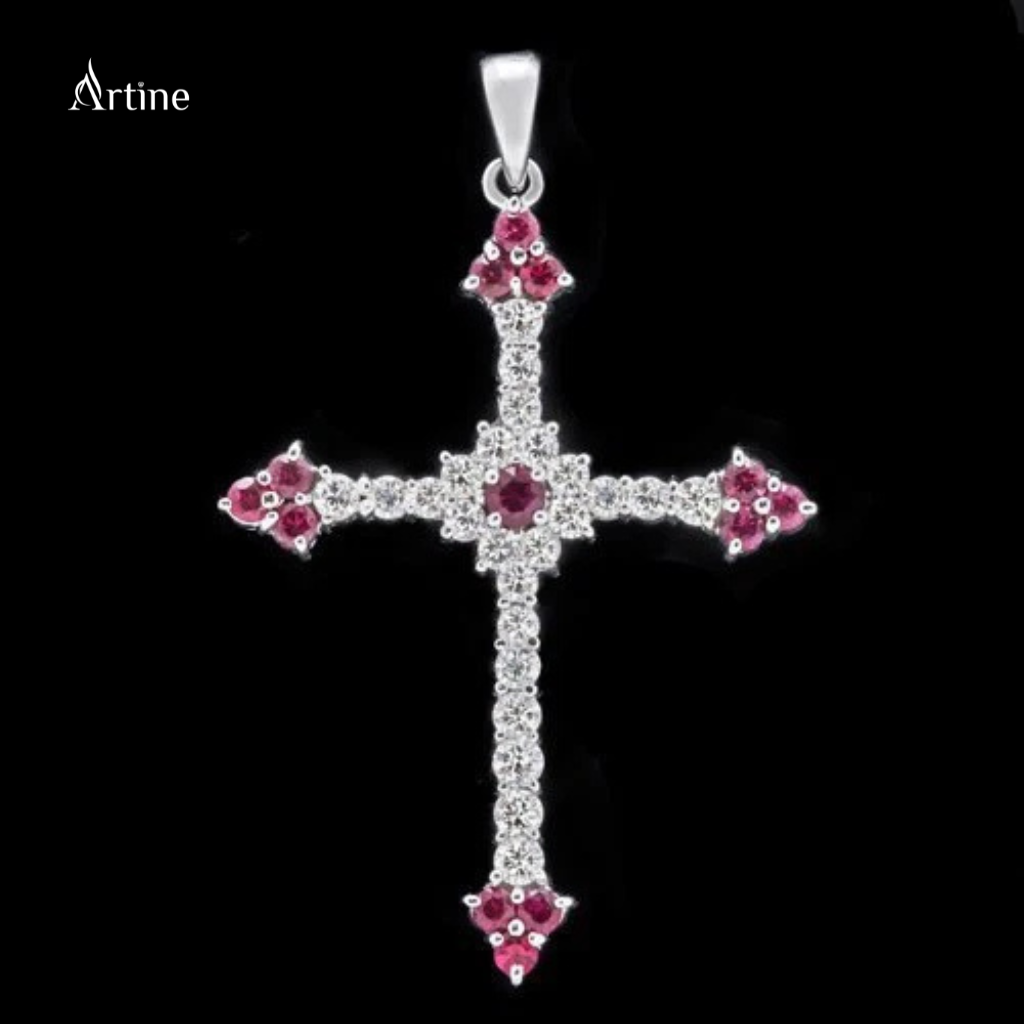 Iced Pink Stone Cross Pendant – Luxury Bling Statement Charm