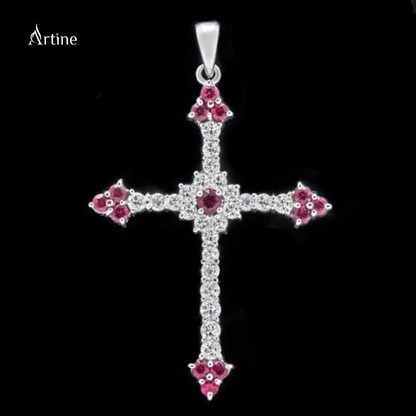 Iced Pink Stone Cross Pendant – Luxury Bling Statement Charm