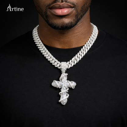 Iced Thorned Floral Cross Pendan